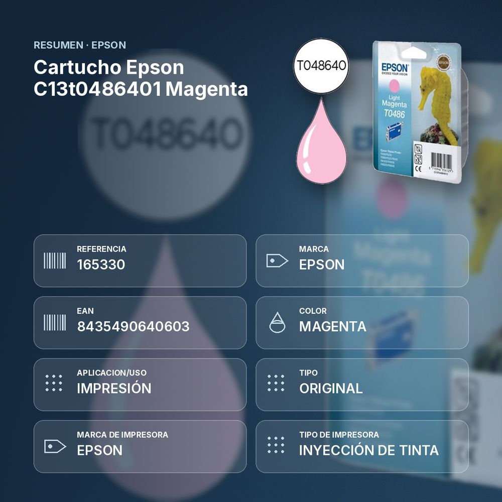 CARTUCHO EPSON C13T0486401 MAGENTA  - resumen de atributos