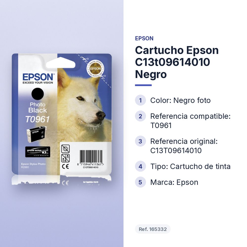 CARTUCHO EPSON C13T09614010 NEGRO - características principales