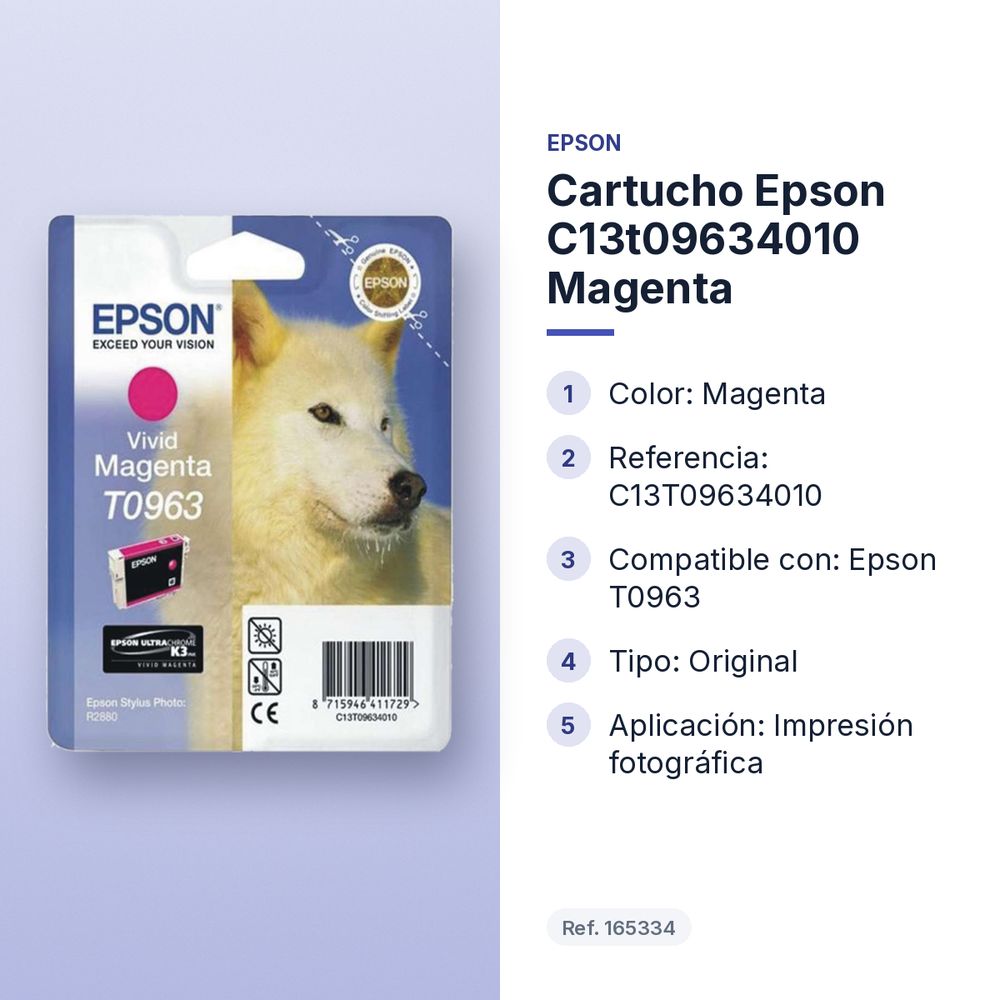 CARTUCHO EPSON C13T09634010 MAGENTA - características principales