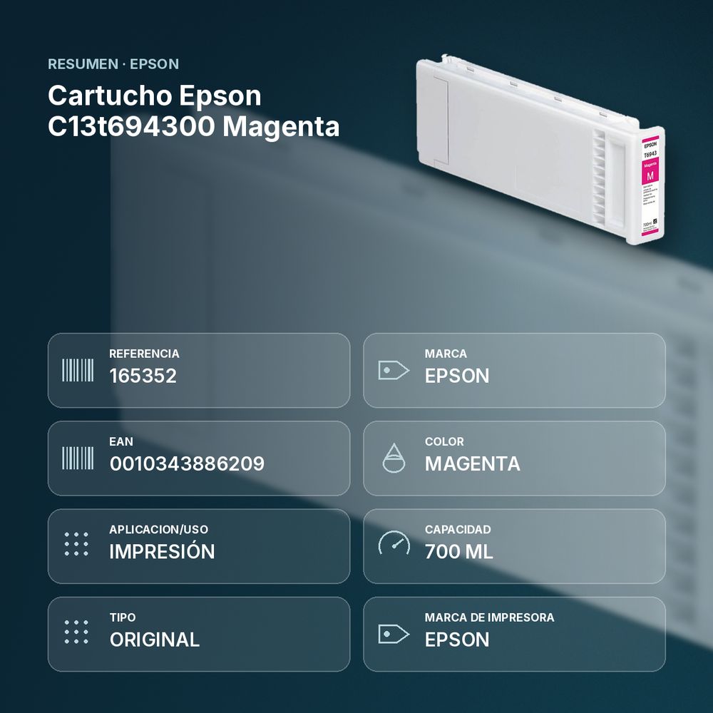 CARTUCHO EPSON C13T694300 MAGENTA - resumen de atributos