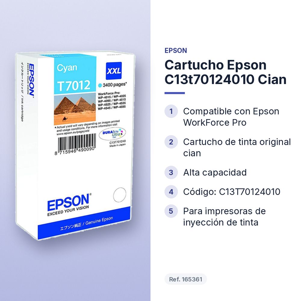 CARTUCHO EPSON C13T70124010 CIAN - características principales