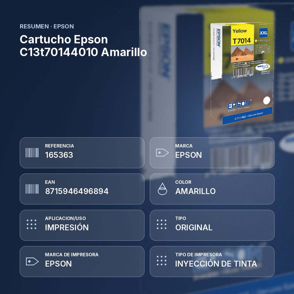 CARTUCHO EPSON C13T70144010 AMARILLO - resumen de atributos