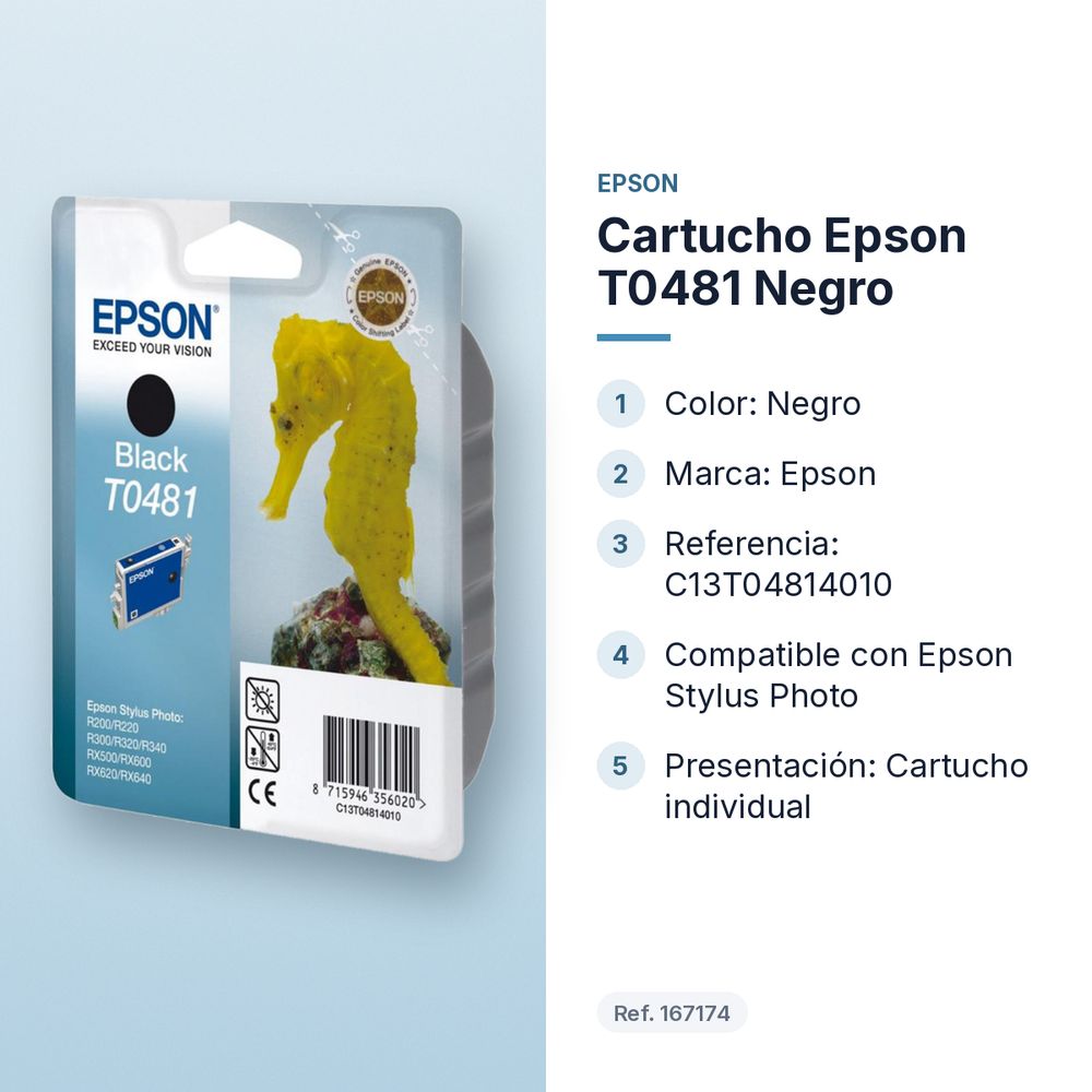 CARTUCHO EPSON T0481 NEGRO  - características principales