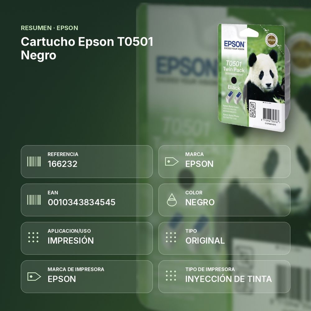 CARTUCHO EPSON T0501 NEGRO - resumen de atributos