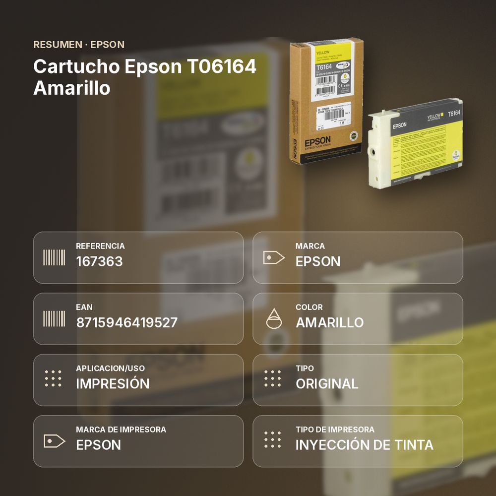 CARTUCHO EPSON T06164 AMARILLO - resumen de atributos