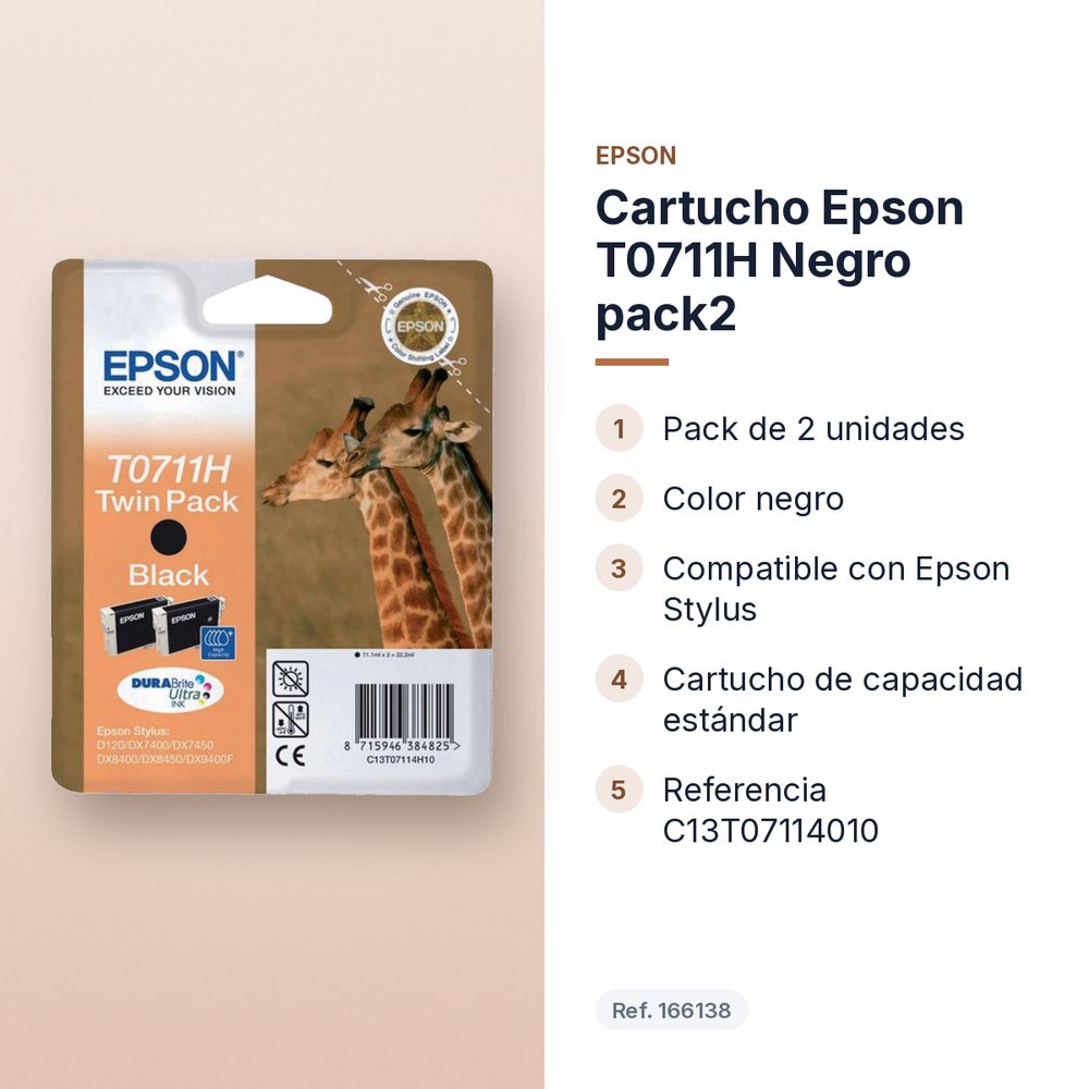 CARTUCHO EPSON T0711H NEGRO PACK2 - características principales