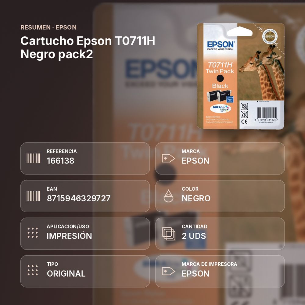 CARTUCHO EPSON T0711H NEGRO PACK2 - resumen de atributos