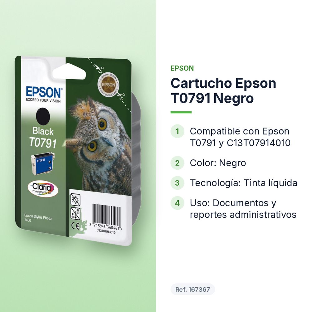 CARTUCHO EPSON T0791 NEGRO - características principales