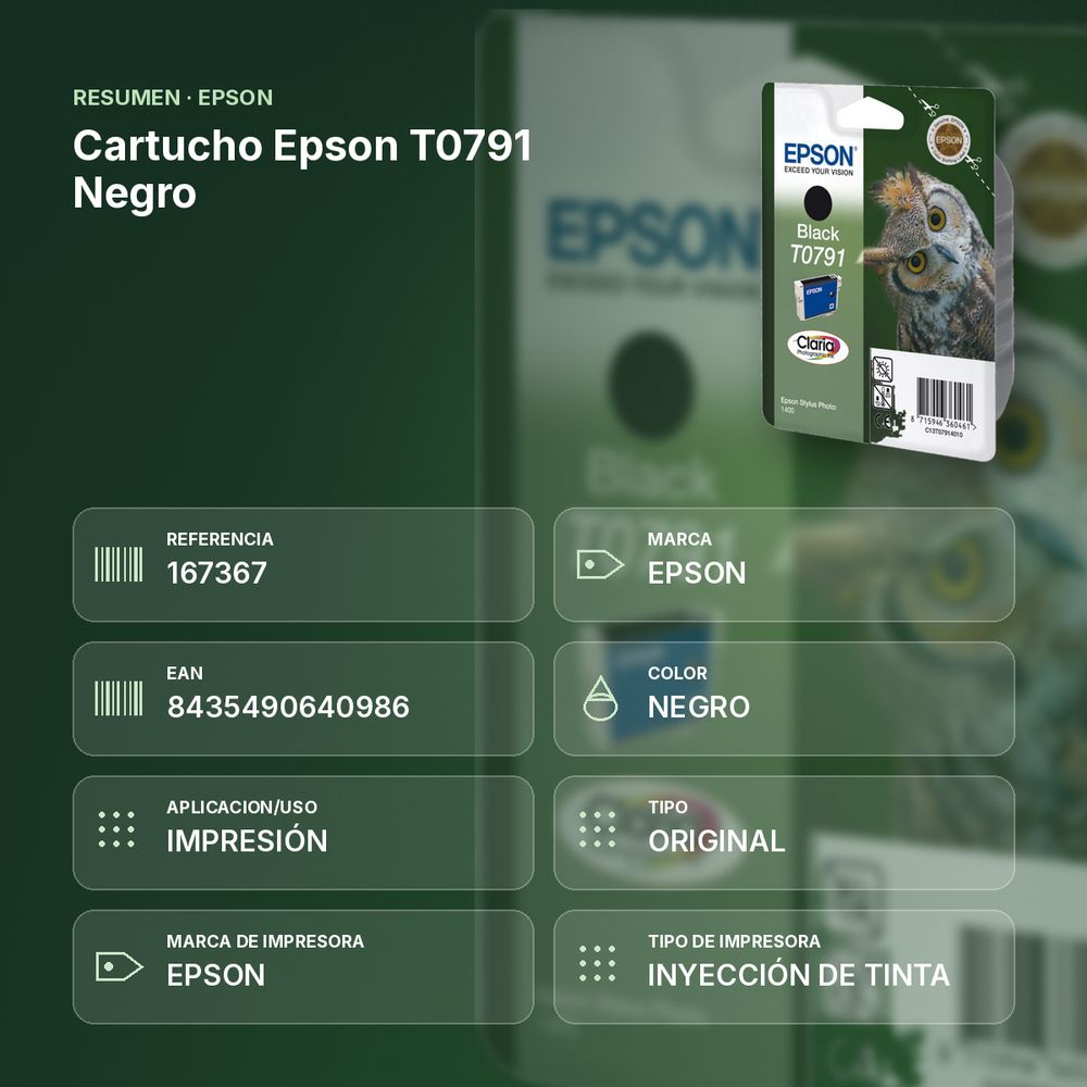 CARTUCHO EPSON T0791 NEGRO - resumen de atributos