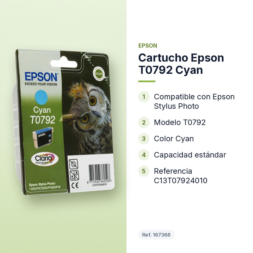 CARTUCHO EPSON T0792 CYAN - características principales