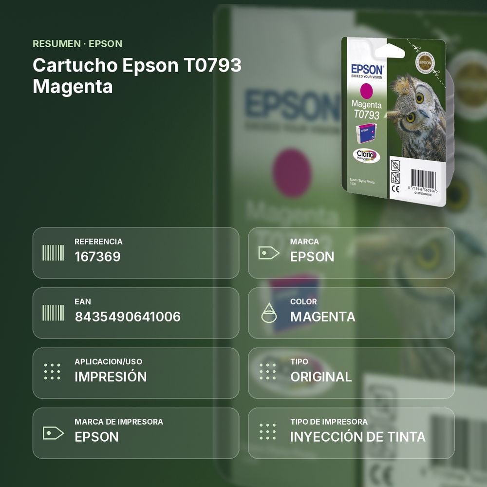CARTUCHO EPSON T0793 MAGENTA - resumen de atributos