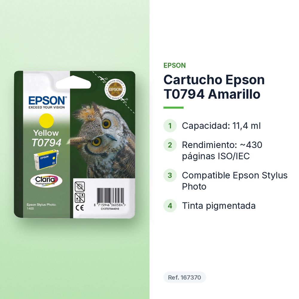 CARTUCHO EPSON T0794 AMARILLO - características principales
