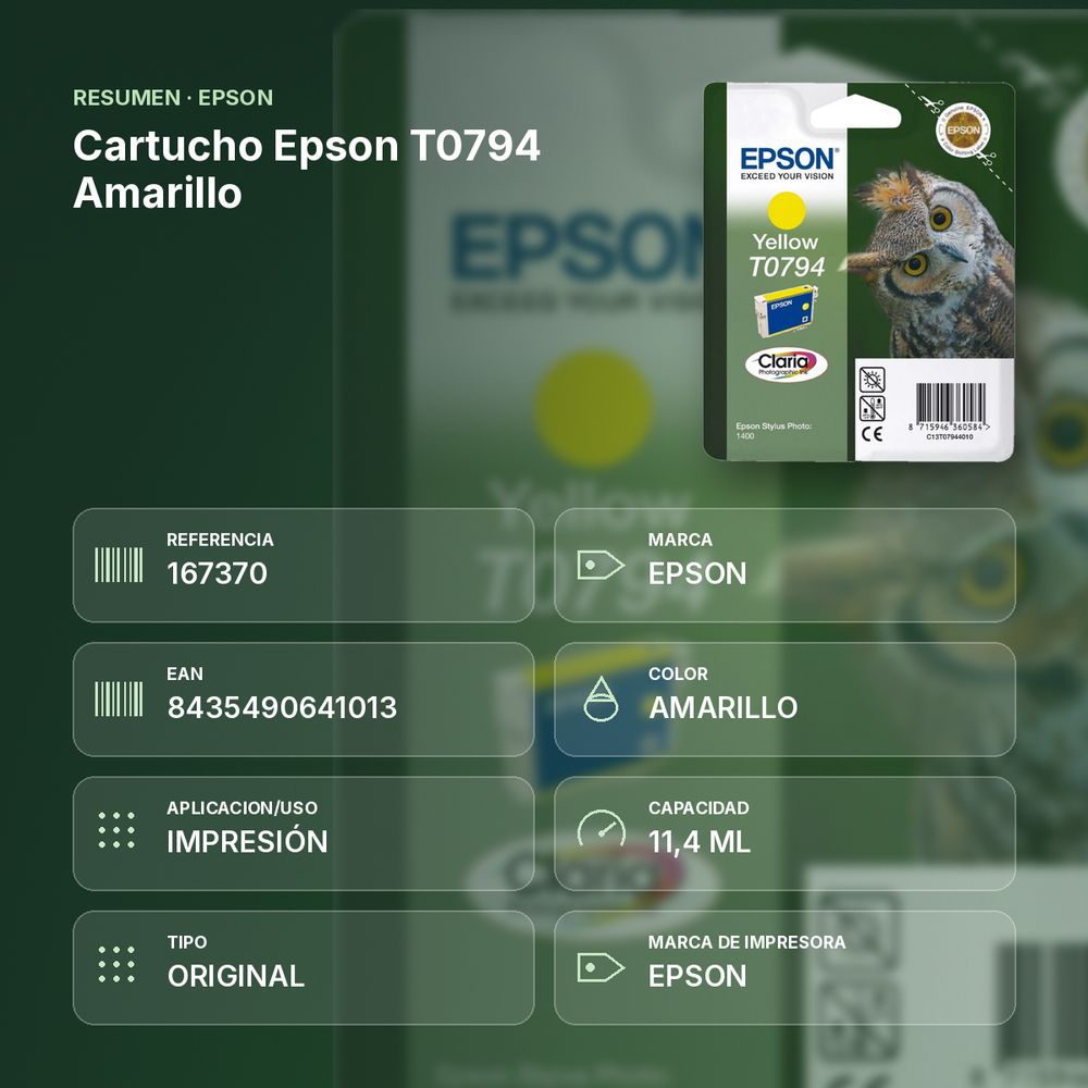 CARTUCHO EPSON T0794 AMARILLO - resumen de atributos