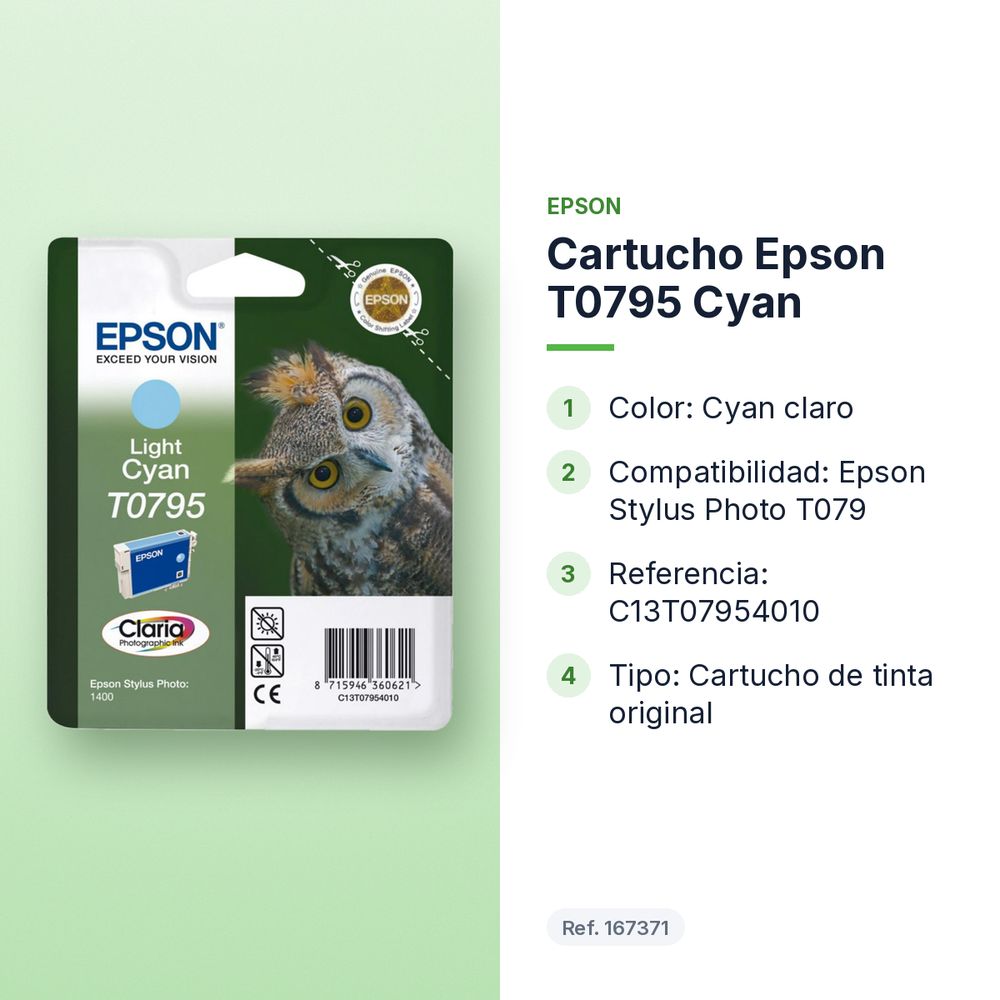 CARTUCHO EPSON T0795 CYAN - características principales