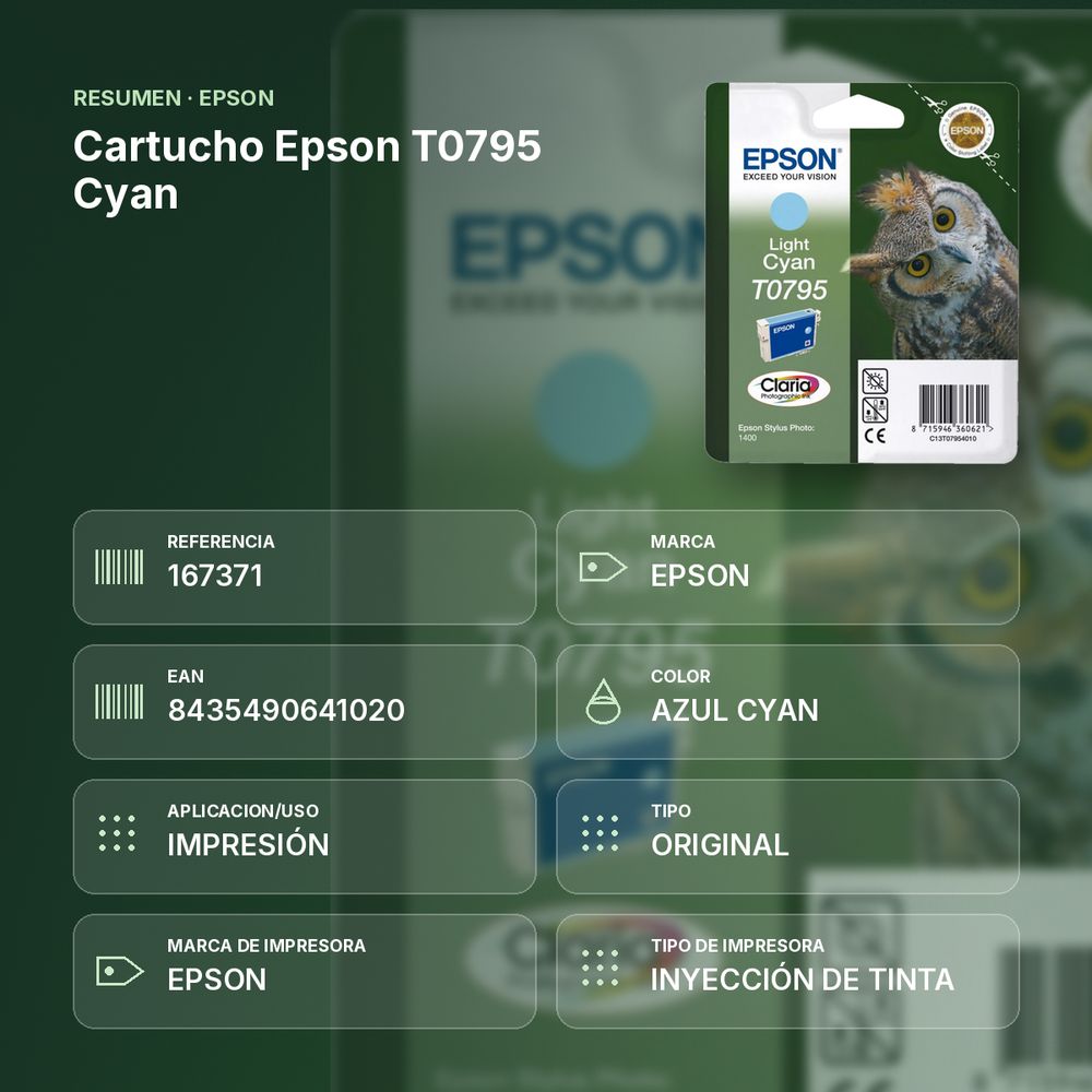 CARTUCHO EPSON T0795 CYAN - resumen de atributos