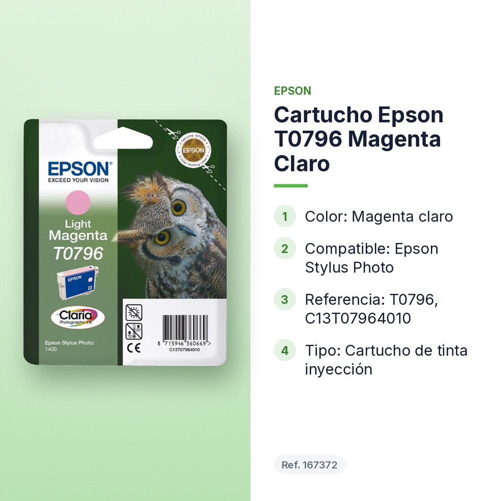 CARTUCHO EPSON T0796 MAGENTA CLARO - características principales