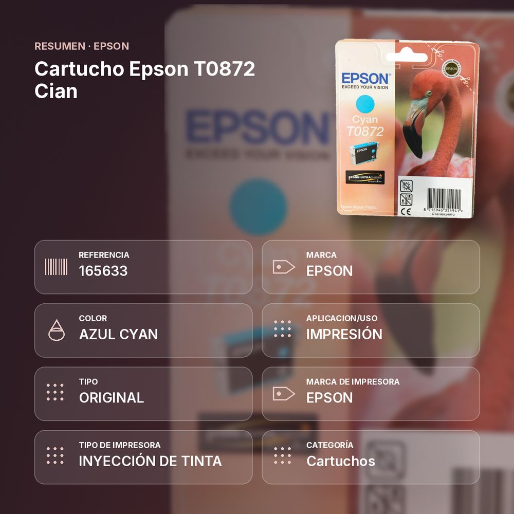 CARTUCHO EPSON T0872 CIAN - resumen de atributos