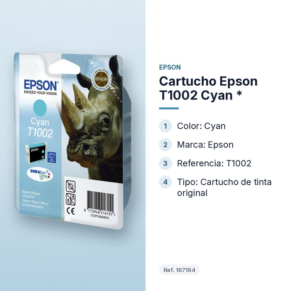 CARTUCHO EPSON T1002 CYAN * - características principales