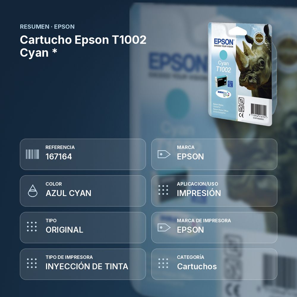 CARTUCHO EPSON T1002 CYAN * - resumen de atributos