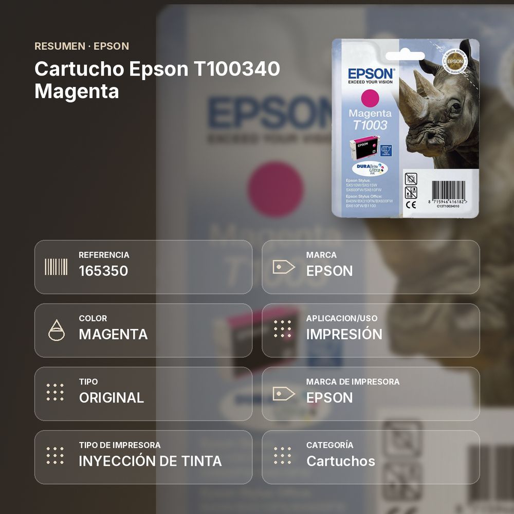 CARTUCHO EPSON T100340 MAGENTA - resumen de atributos