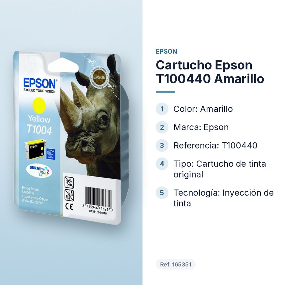 CARTUCHO EPSON T100440 AMARILLO - características principales
