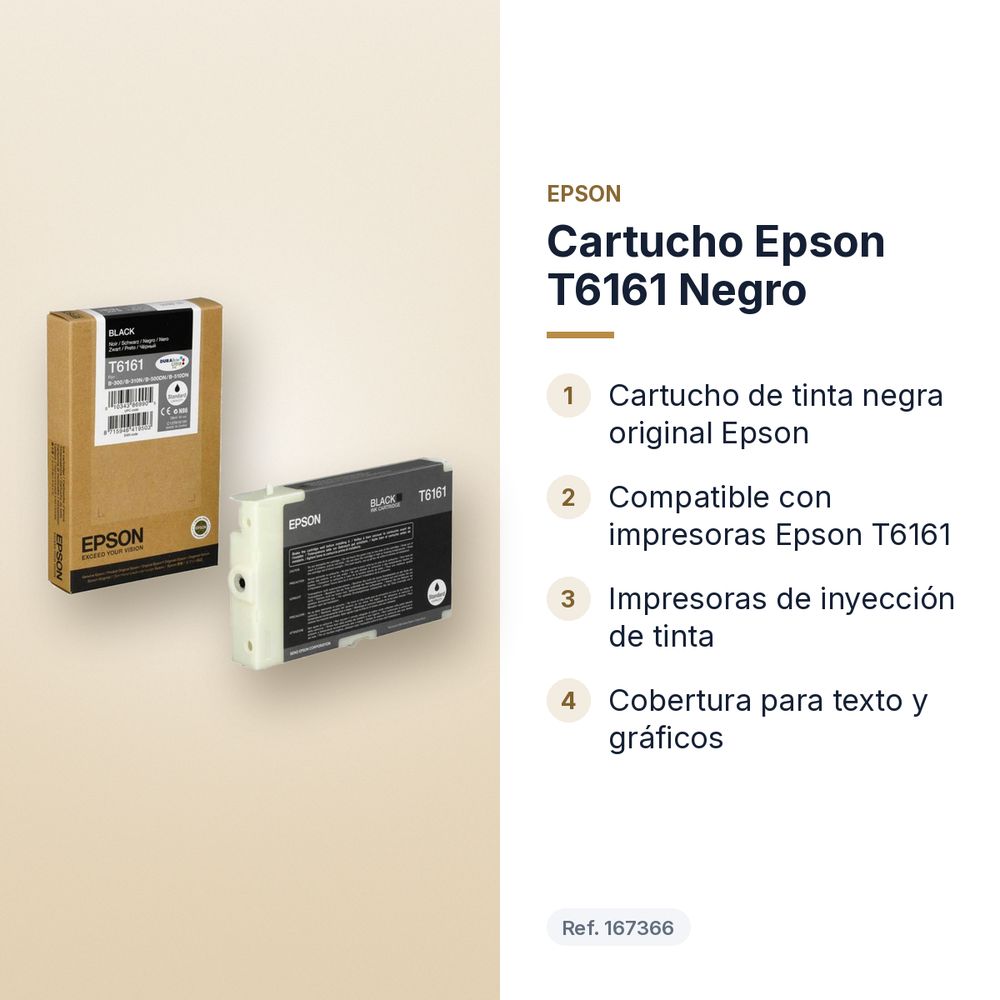 CARTUCHO EPSON T6161 NEGRO - características principales