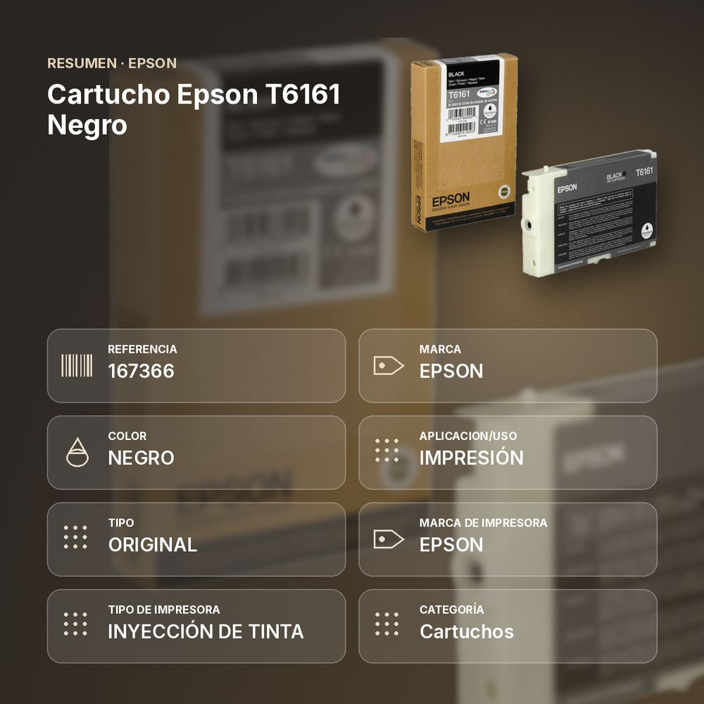 CARTUCHO EPSON T6161 NEGRO - resumen de atributos