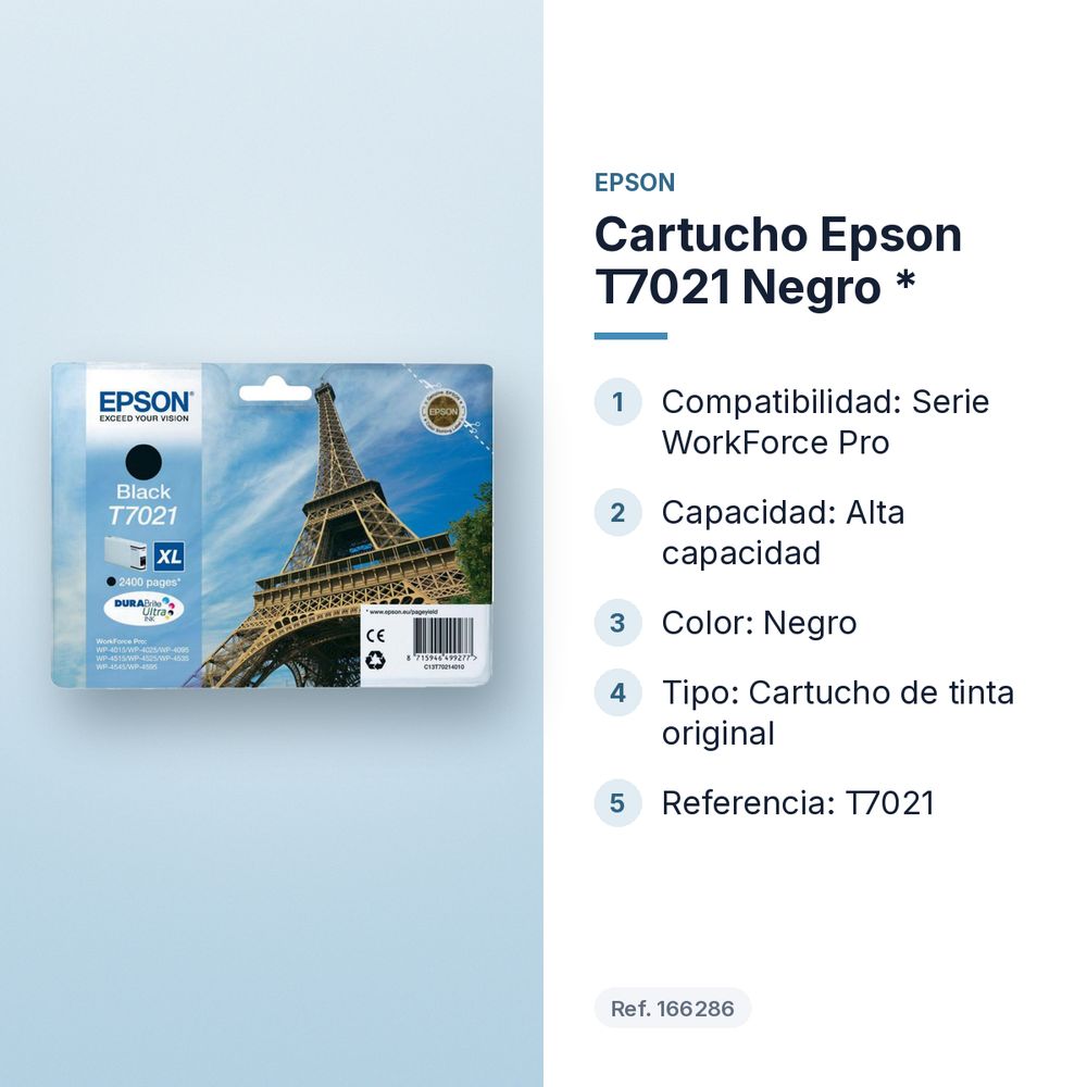 CARTUCHO EPSON T7021 NEGRO  * - características principales