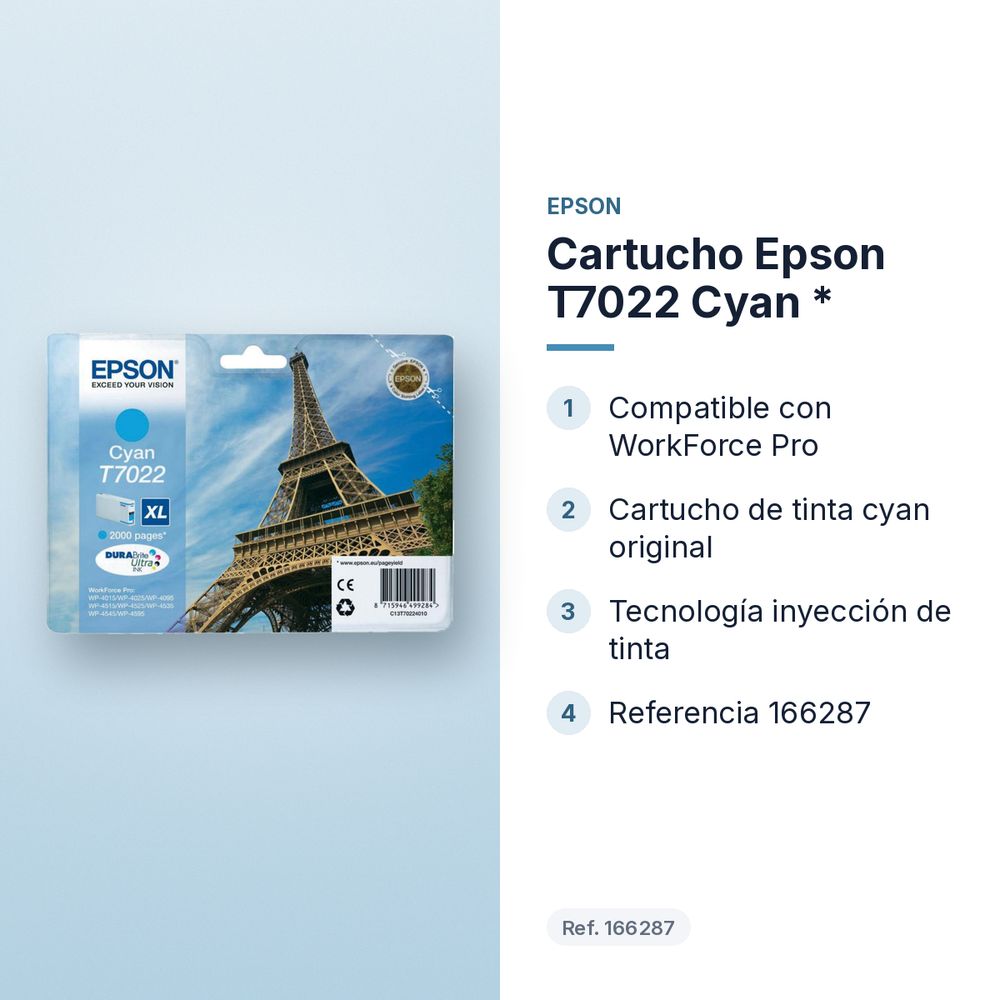 CARTUCHO EPSON T7022 CYAN * - características principales