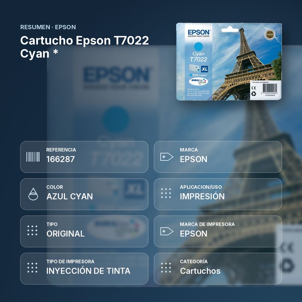 CARTUCHO EPSON T7022 CYAN * - resumen de atributos