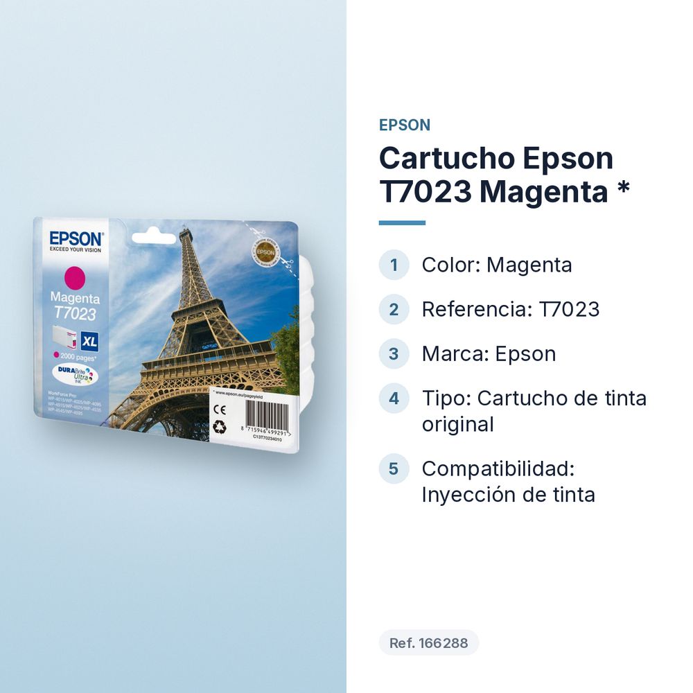 CARTUCHO EPSON T7023 MAGENTA  * - características principales