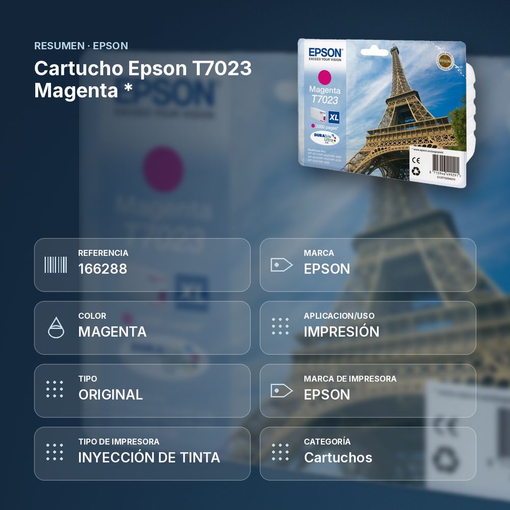 CARTUCHO EPSON T7023 MAGENTA  * - resumen de atributos