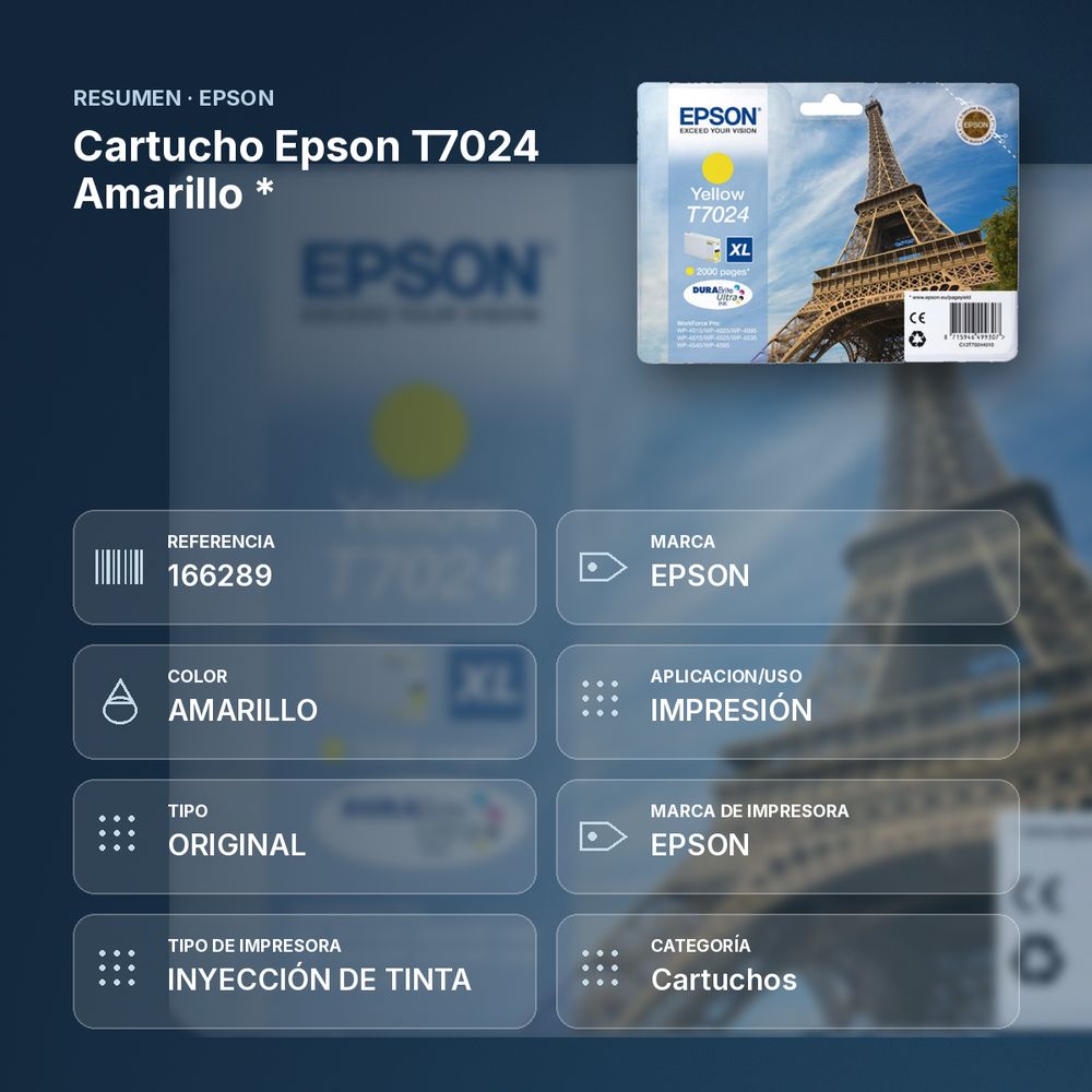 CARTUCHO EPSON T7024 AMARILLO * - resumen de atributos