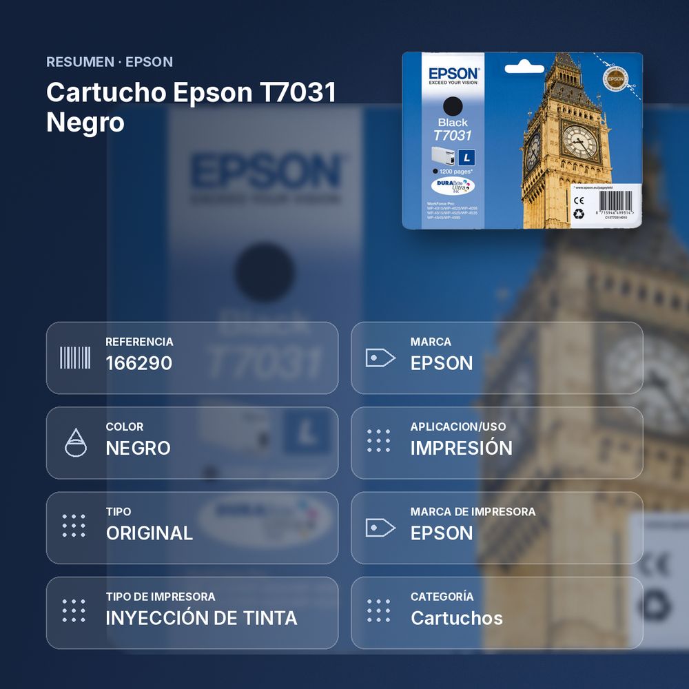 CARTUCHO EPSON T7031 NEGRO - resumen de atributos