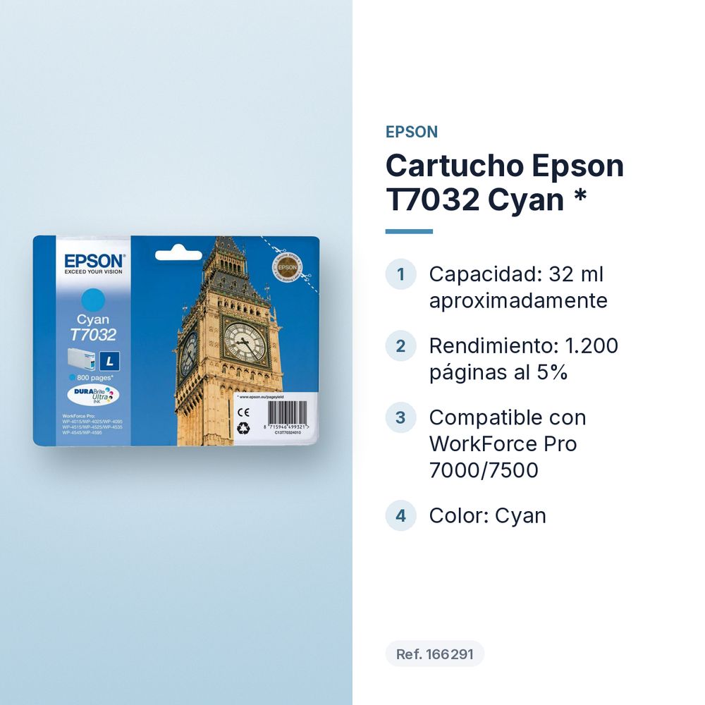 CARTUCHO EPSON T7032 CYAN * - características principales