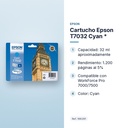 CARTUCHO EPSON T7032 CYAN * - características principales