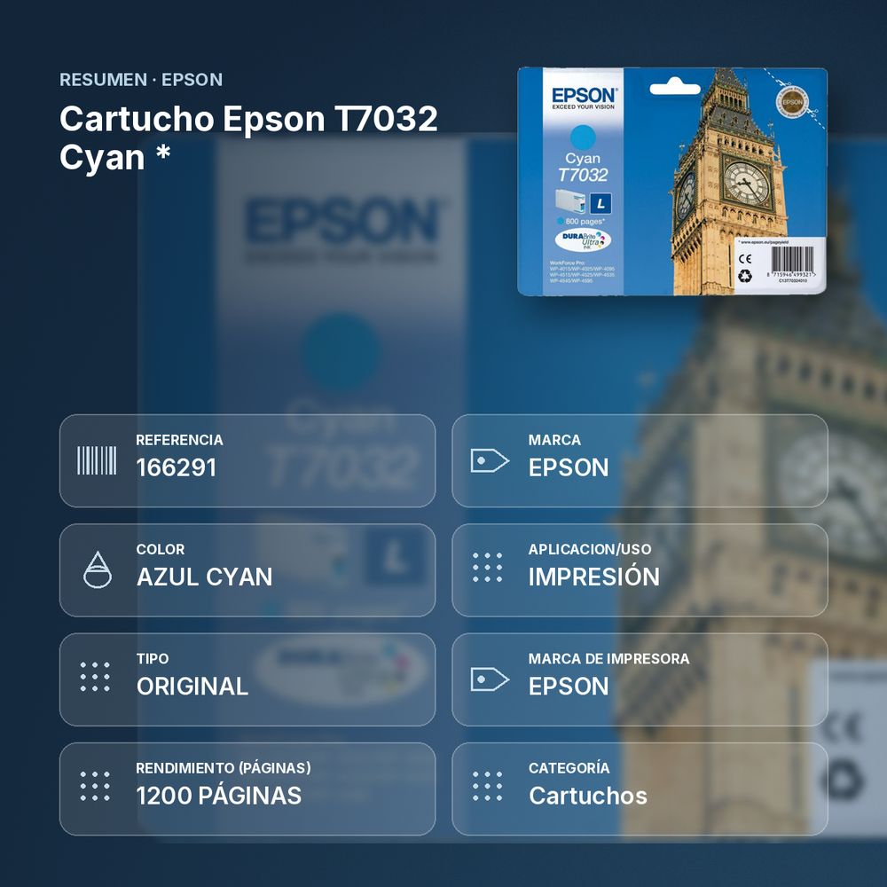 CARTUCHO EPSON T7032 CYAN * - resumen de atributos