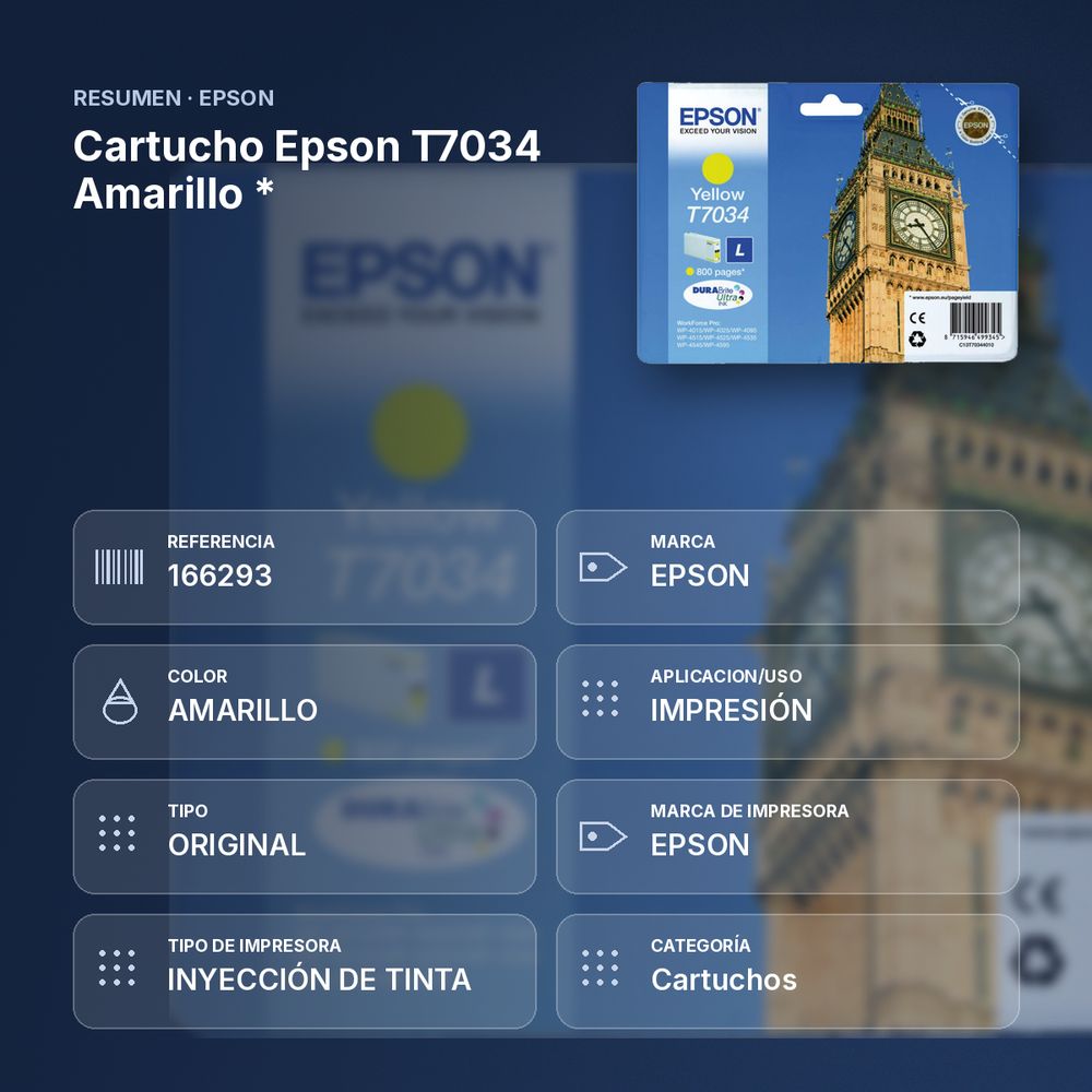 CARTUCHO EPSON T7034 AMARILLO * - resumen de atributos