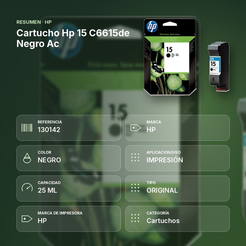 CARTUCHO HP 15 C6615DE NEGRO AC - resumen de atributos