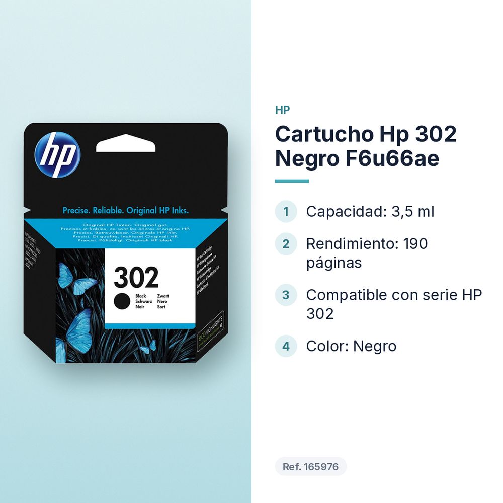 CARTUCHO HP 302 NEGRO F6U66AE - características principales