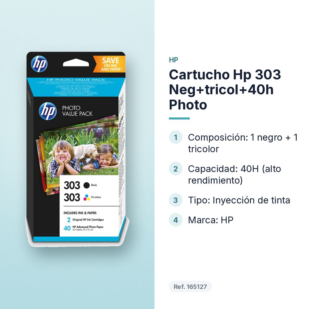 CARTUCHO HP 303 NEG+TRICOL+40H PHOTO - características principales
