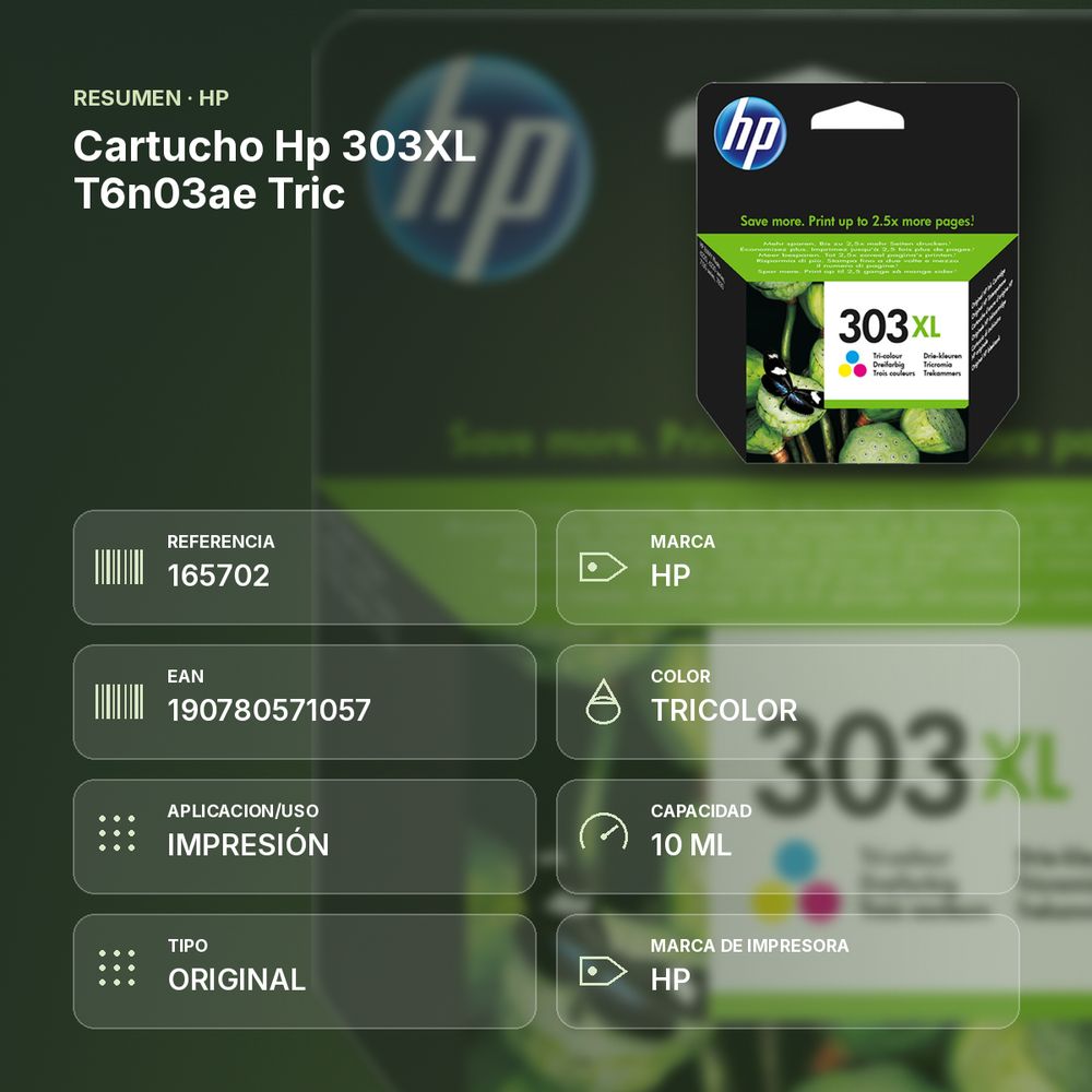 CARTUCHO HP 303XL T6N03AE TRIC - resumen de atributos