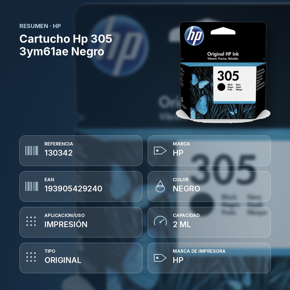 CARTUCHO HP 305 3YM61AE NEGRO - resumen de atributos