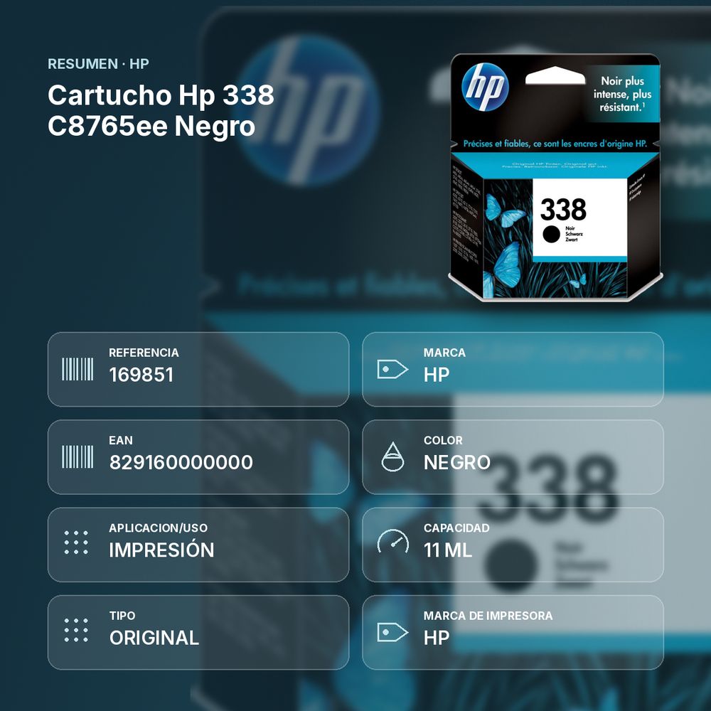 CARTUCHO HP 338 C8765EE NEGRO - resumen de atributos