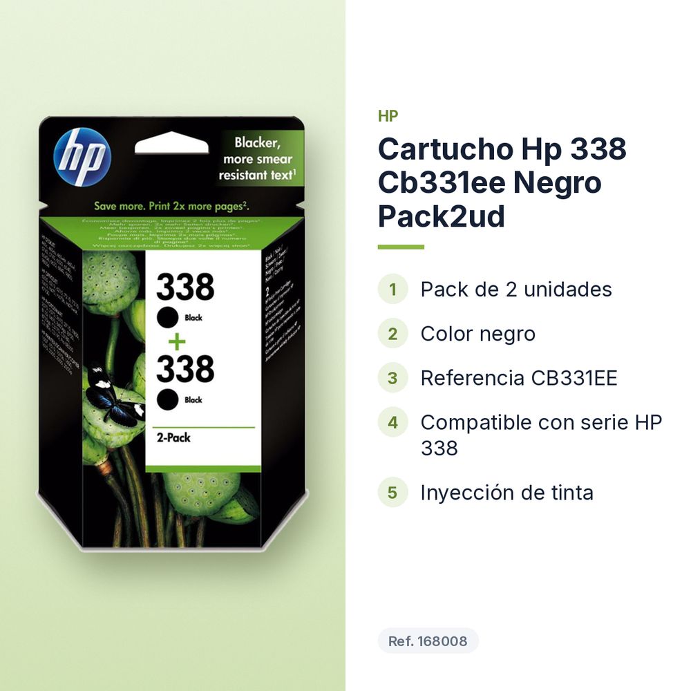 CARTUCHO HP 338 CB331EE NEGRO PACK2UD - características principales