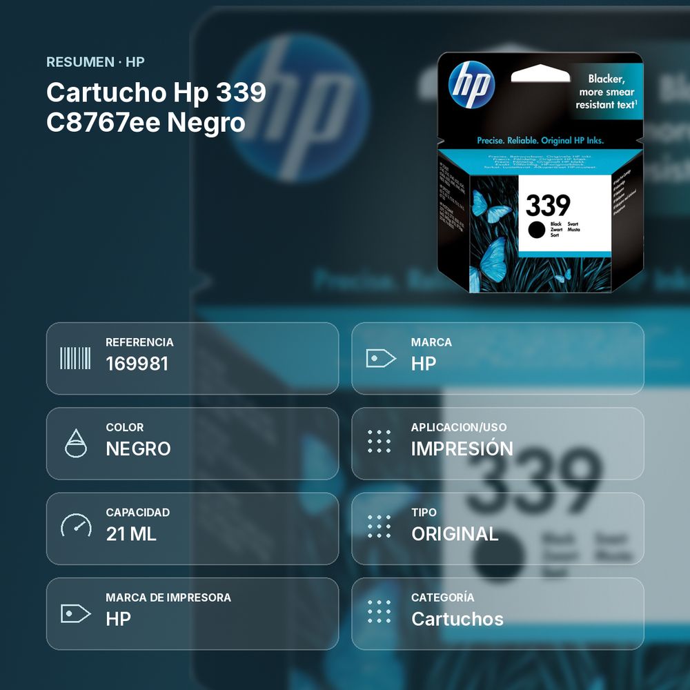 CARTUCHO HP 339 C8767EE NEGRO - resumen de atributos