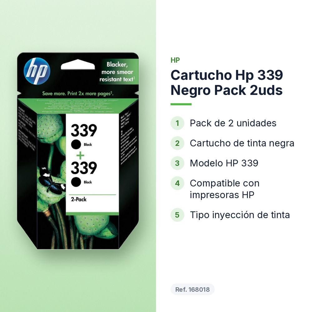 CARTUCHO HP 339 NEGRO PACK 2UDS - características principales