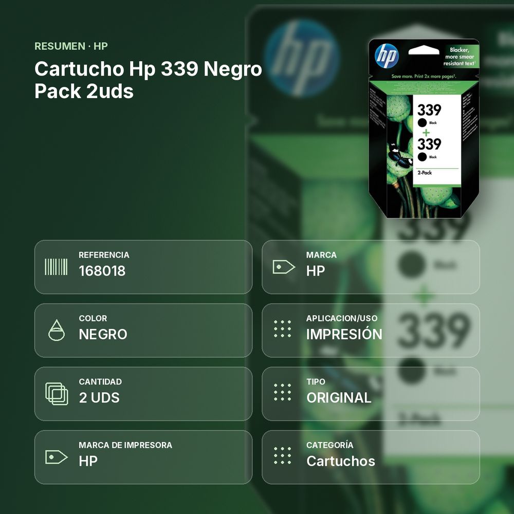 CARTUCHO HP 339 NEGRO PACK 2UDS - resumen de atributos