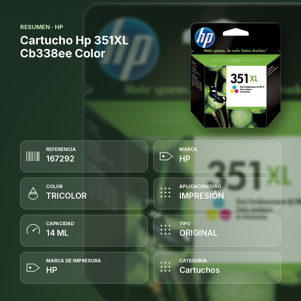 CARTUCHO HP 351XL CB338EE COLOR - resumen de atributos