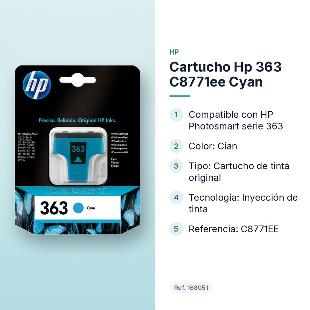 CARTUCHO HP 363 C8771EE CYAN - características principales